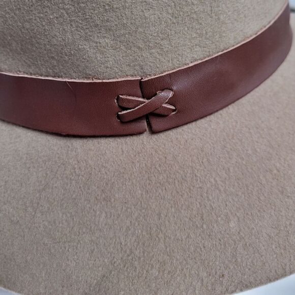 HAT‎ ATTACK fedora tan wool hat with brown leather strap detail main image 6